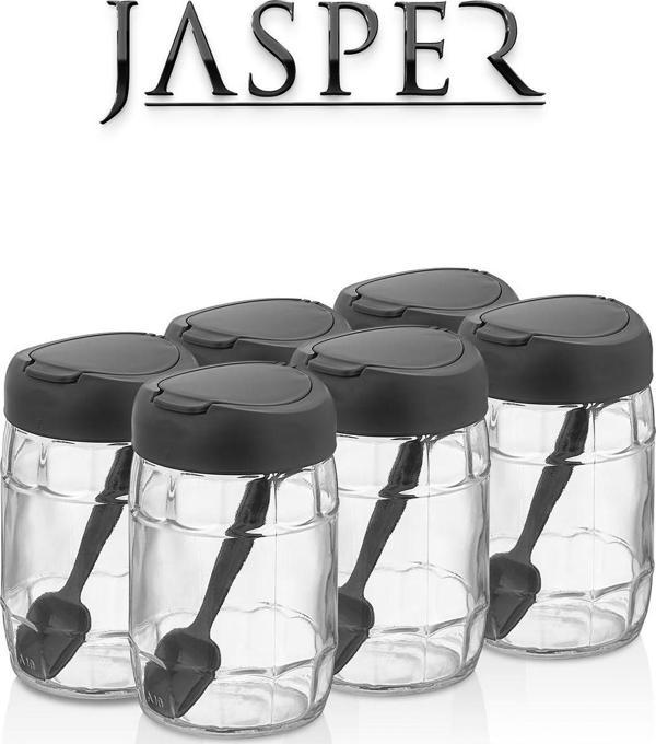 Jasper Qlux JPR-0102 6 Adet 370mm Kaşıklı Açılır Kapaklı Çok Amaçlı Cam Tuzluk Biberlik Baharat Seti - Image 1