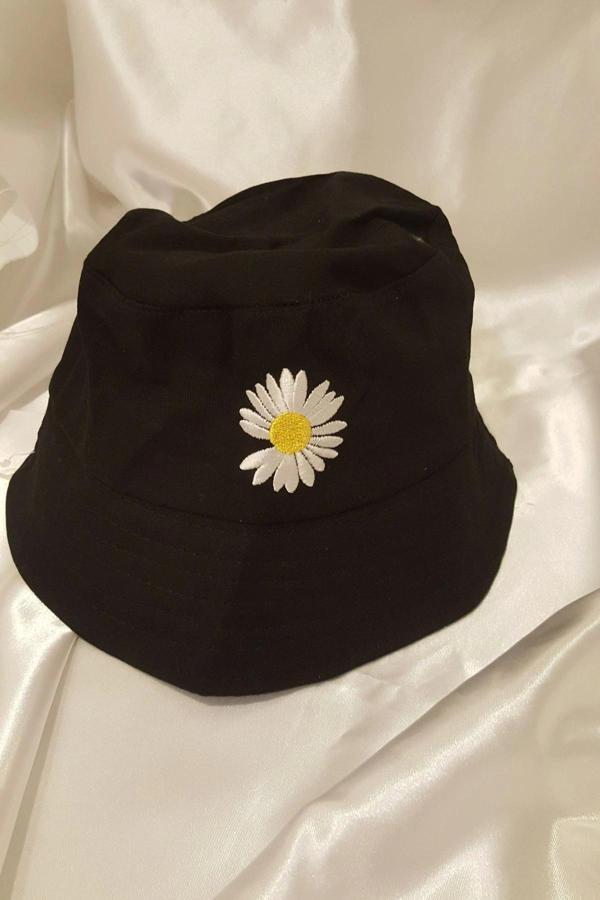 Şapka Bucket Şapka Balıkçı Kova Şapka Unisex Yuvarlak Şapka Papatya İşlemeli - Image 1