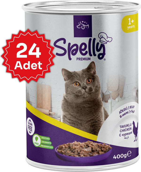 24 Adet x Spelly Premium Yetişkin Konserve Kedi Maması - Tavuk (400gr) - Image 1