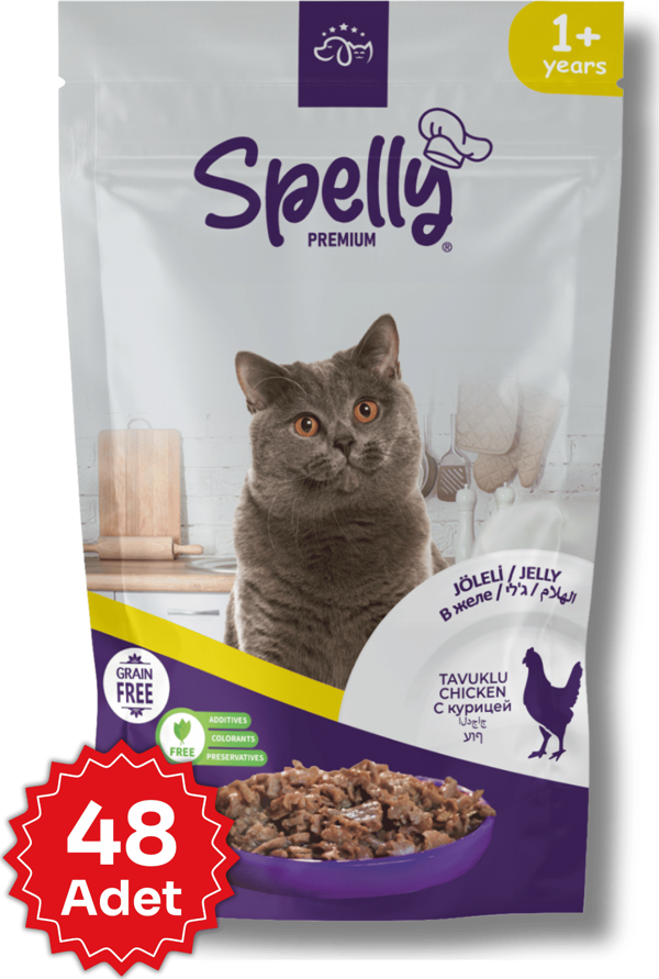 48 Adet x Spelly Premium Yetişkin Kedi Yaş Mama - Tavuk (85gr) - Image 1