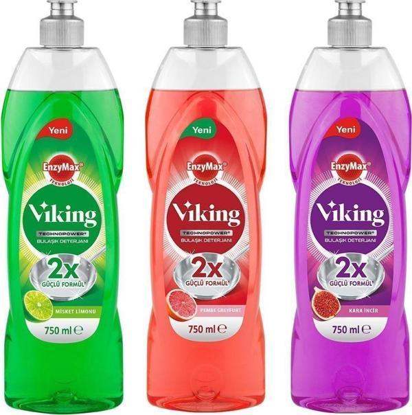 Viking TECHNOPOWER 3'lü Bulaşık Deterjanı Misket Limon, Kara İncir, Greyfurt 750 ml X 3 Adet - Image 1