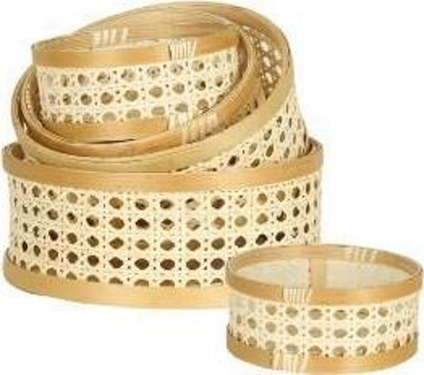 Evdema Çok Amaçlı Rattan Hazeranlı Krem 5'li Tepsi Seti AK.JJ0006 - Image 1