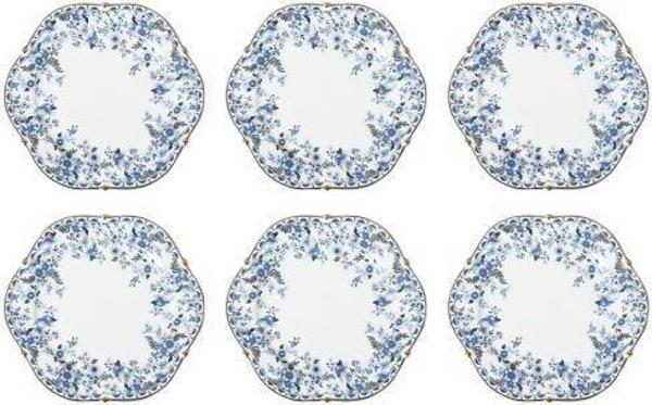 Lucky Art Clarice New Bone China Porselen Mavi Küçük Çiçek Desenli 6 lı Tabak Seti 19 cm LYFN 018 - Image 1