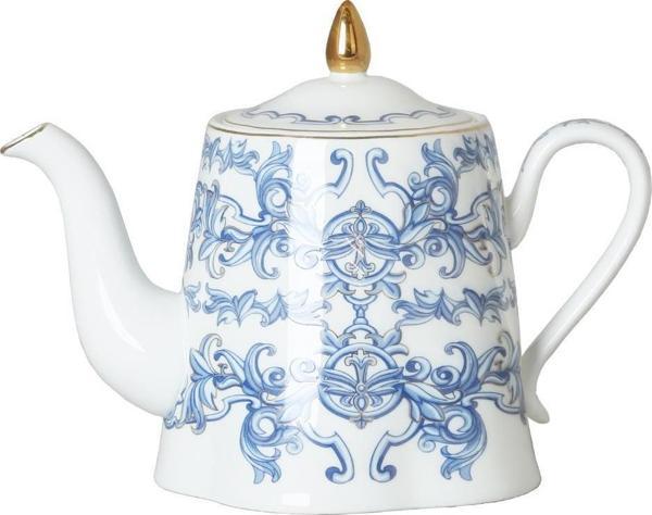 Lucky Art Florance Bone China Porselen Mavi Beyaz Naturel Barok Desenli Çaydanlık 800 ml LYHD 606 - Image 1