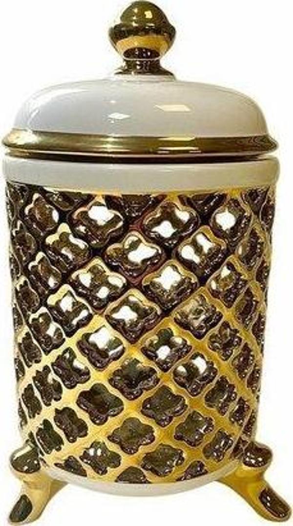 Roy King Azra Kavanoz Büyük Boy 25cm Krem-Gold ASF025 - Image 1