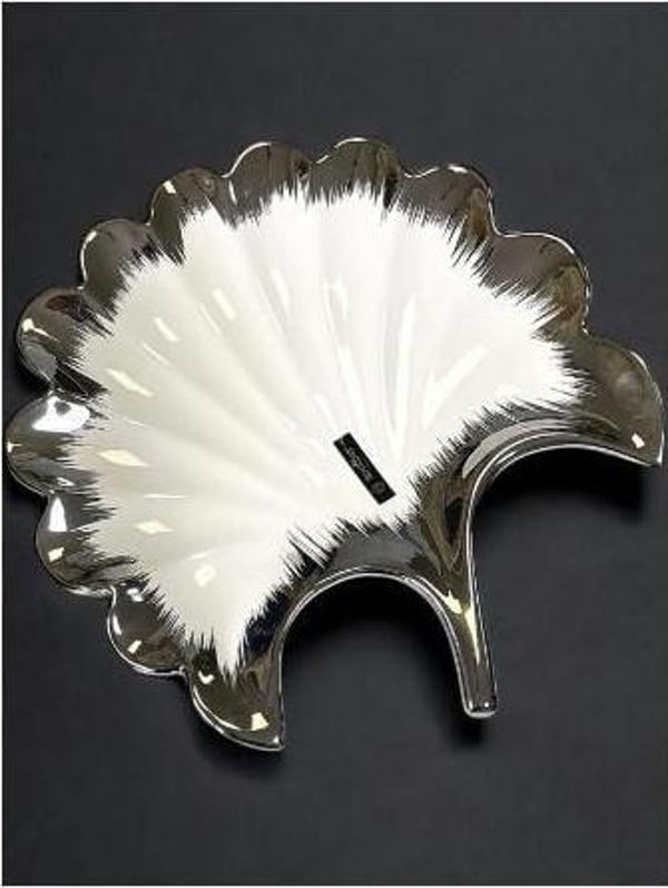 Royking Line Silver Yaprak Sunum Tabak Büyük 25*25 Cm GBS 017 - Image 1