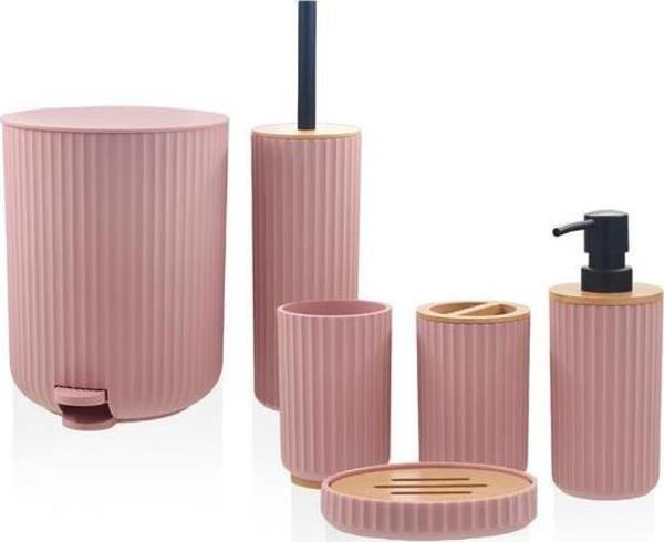 The Mia Stripe Banyo Seti Pembe 6 Parça BNY0027 - Image 1