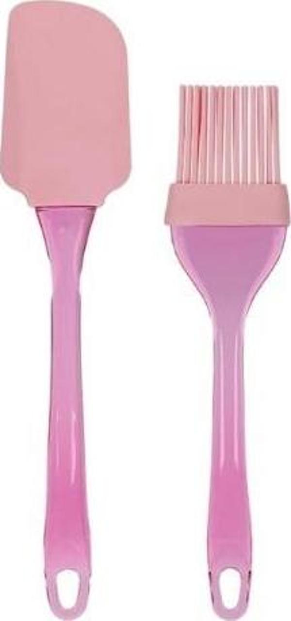 SİLİKON FIRÇA VE SPATULA 2 Lİ SET-PEMBE - Image 1