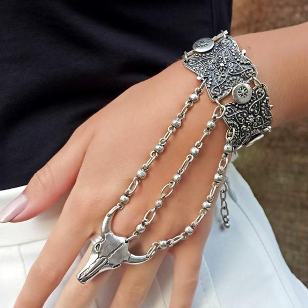 Boğa Şekilli Kadın Şahmeran Gümüş Kaplama Ayarlanabilir El Yapımı Şahmeran - Image 1
