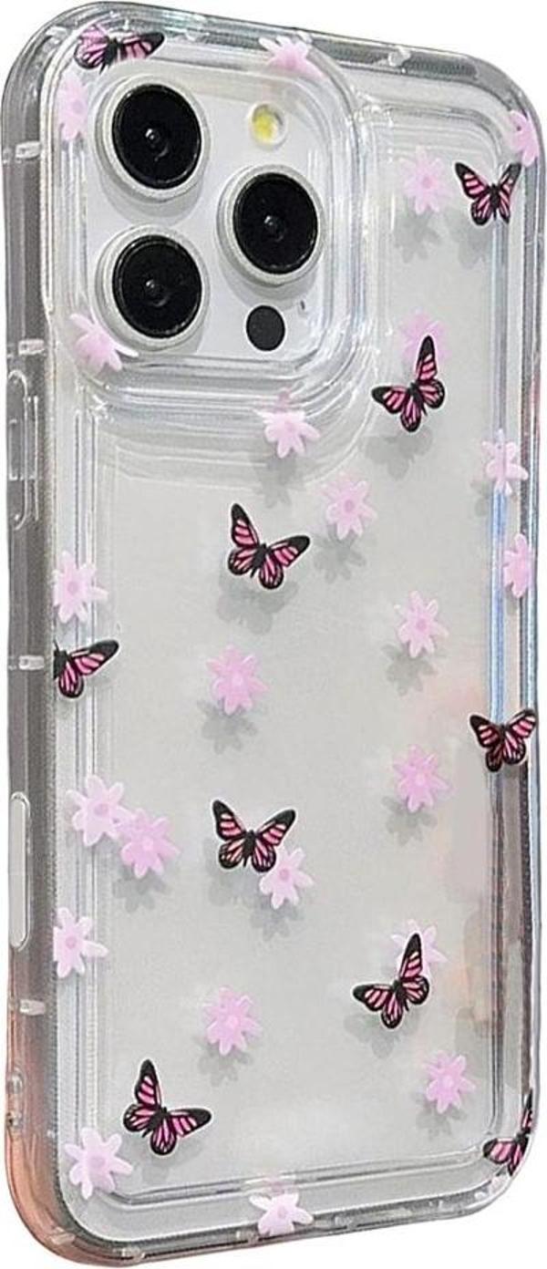 iPhone 16 Pro Max Çiçekli Butterfly Seri Silikon Kapak - Image 1