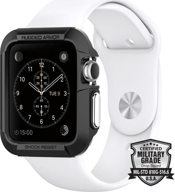 Spigen Apple Watch 3/2/1 ile Uyumlu Kılıf Rugged Armor (42mm) Smooth Black - Image 1