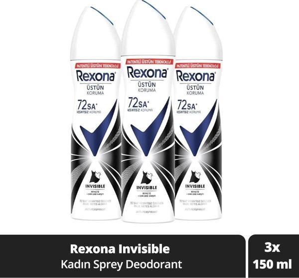 Kadın Sprey Deodorant Invisible 72 Saat Kesintisiz Koruma 150 ml X3 - Image 1