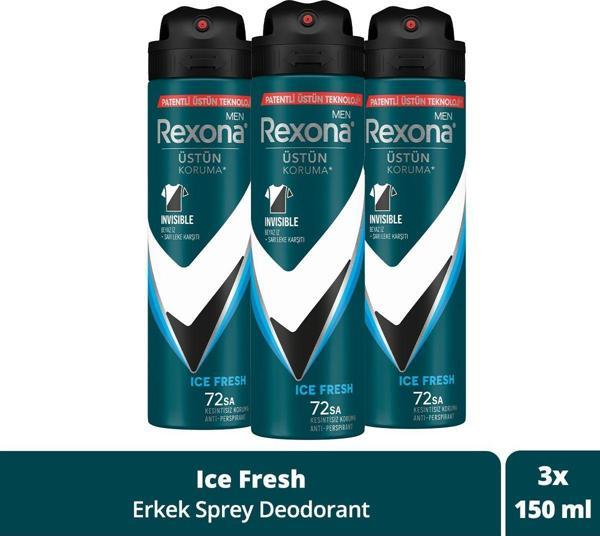 Men Erkek Sprey Deodorant Invisible Ice Fresh 72 Saat Kesintisiz Üstün Koruma 150 ml X3 - Image 1