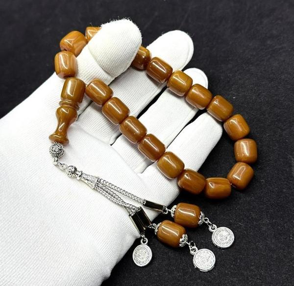 Bilek Boy Maskot Kesme Model 11-13mm Püsküllü Hareli Sıkma Kehribar Tesbih - Image 1