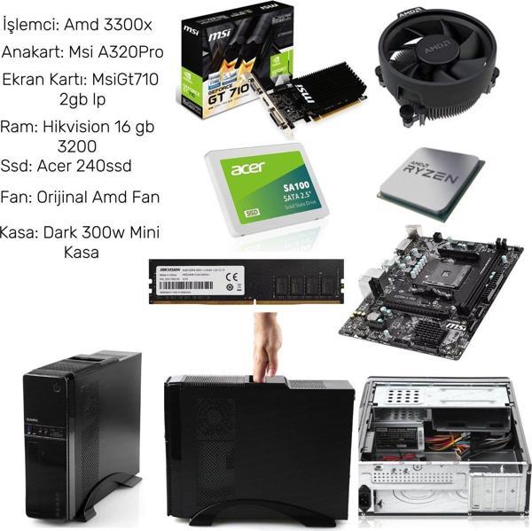 Amd 3300x+Msi a320Pro Anakart+Dark 300w Mini Kasa Profesyonel Ofis Hazır Sistem - Image 1