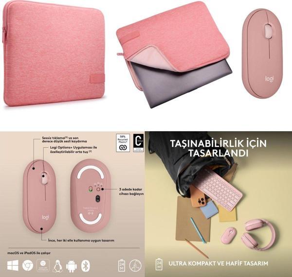 CaseLogic Reflect Pembe 35,6 Cm 14 inç+Logitech m350s 2 Pembe Bluetooth Mouse Set - Image 1