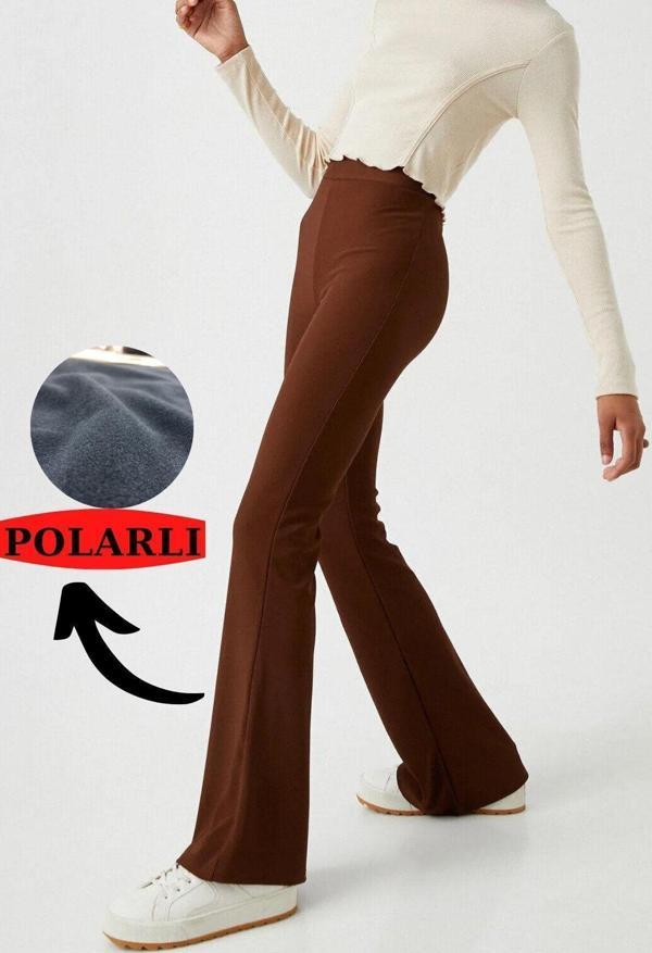 Kadın Yüksek Bel Kışlık Içi Polarlı Fitilli Ispanyol Tayt - Image 1