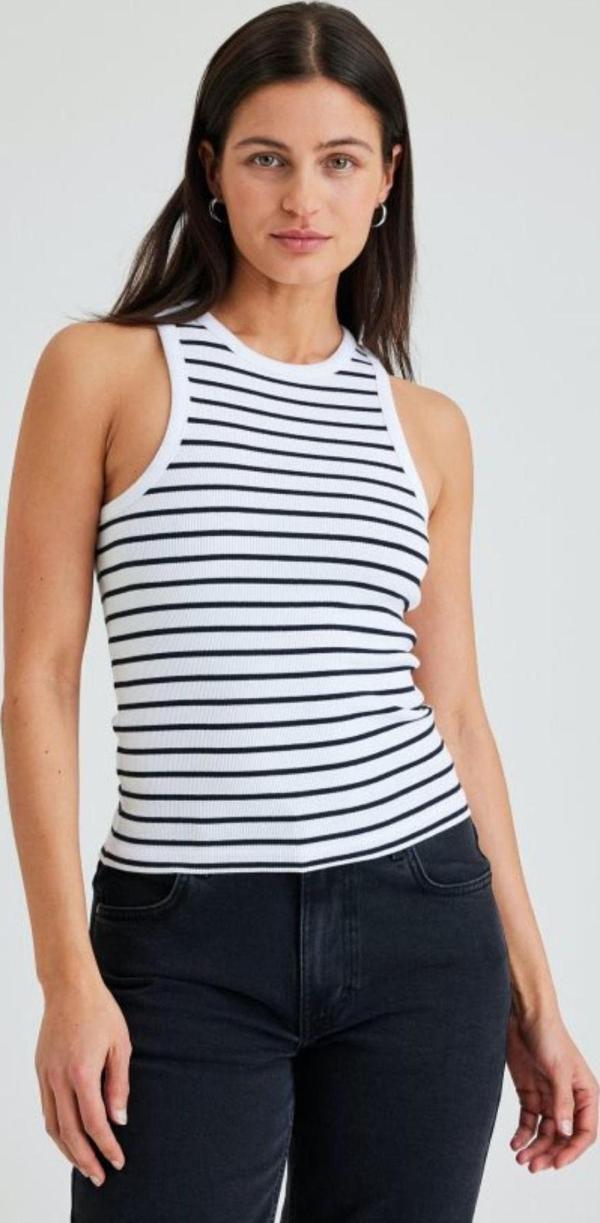 WAK Kadın Beyaz Çizgili Halter Yaka Basic Bluz - Image 1