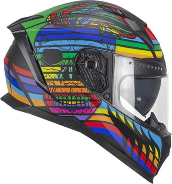 CGM 311X BLAST SKULL KAPALI MOTOSİKLET KASKI Gökkuşağı M - Image 1