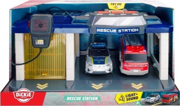Dickie Toys Polis ve İtfaiye Arabası İçeren Kurtarma İstasyonu Sesli Işıklı Megafon Telsizli - Image 1