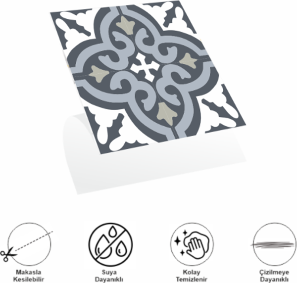DecoHandy  Pvc Duvar Karosu 30x30cm 4'lü Paket - Çini Desen  0,36m2 - Image 1