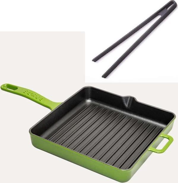 Demirdöküm Kare Izgara Tava 30 CM Yeşil Silikon Maşa - Image 1