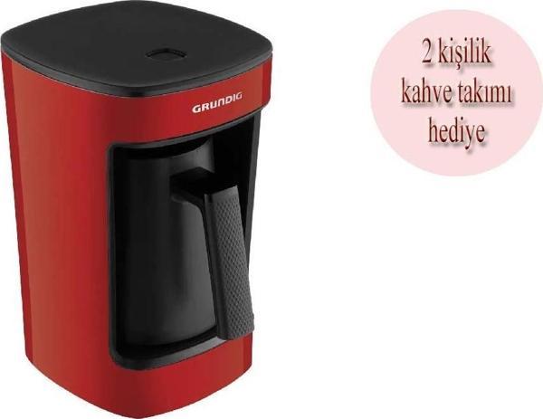 Grundig Türk Kahve Makinesi 5 Fincan Kapasitesi Kırmızı Ve Porselen 2 Kişilik Fincan Takımı - Image 1