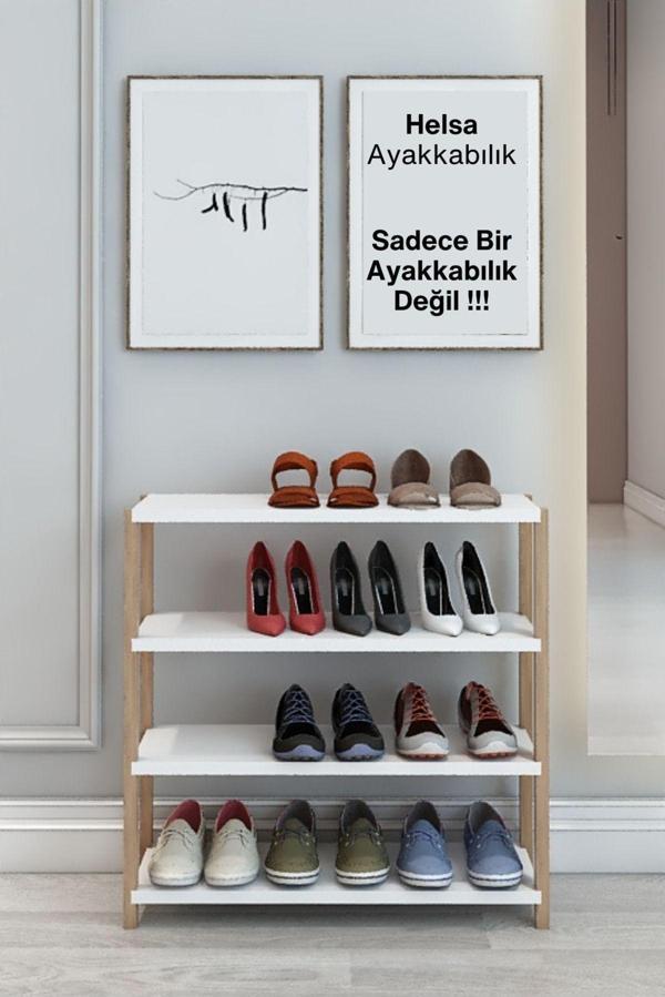 Jest Dekor Konsept Helsa Beyaz 4 Raflı Ahşap Ayakkabılık - Çok Amaçlı Dekoratif Raf - Organizer - Demonte Ve Kolay Montaj - Image 1