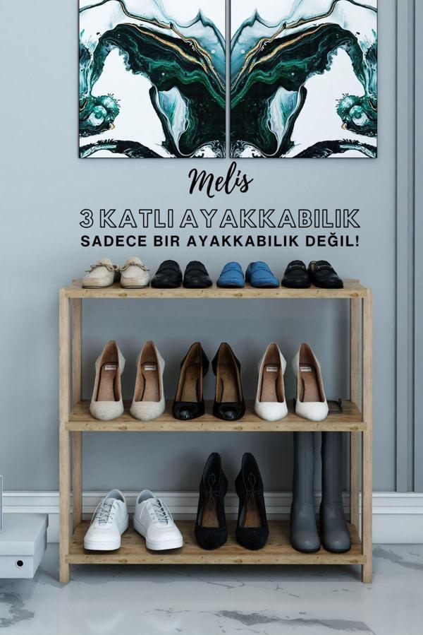 Jest Dekor Konsept Melis Atlantik Çam 3 Raflı Çok Amaçlı Ahşap Ayakkabılık - Dekoratif Raf - Organizer - Demonte - Image 1