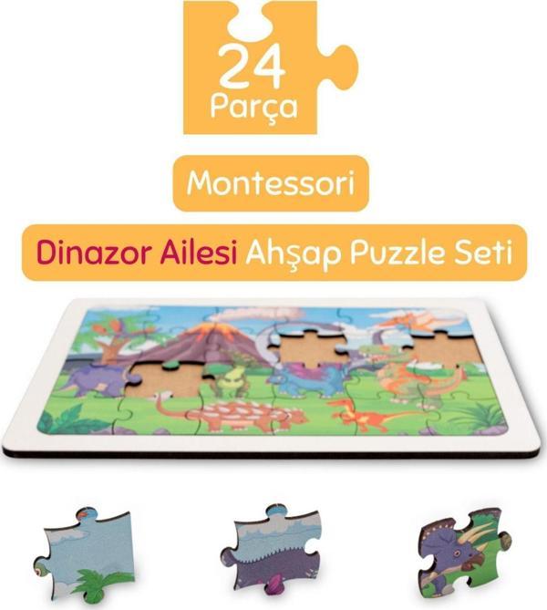 Hopiers Montessori Dinazor Ailesi 24 Parça Ahşap Puzzle Seti - Eğitici - Öğretici Ve Güvenli Çocuk Oyuncağı - Image 1