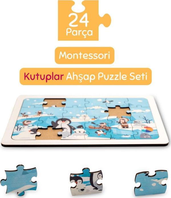 Hopiers Montessori Kutuplar 24 Parça Ahşap Puzzle Seti - Eğitici - Öğretici Ve Güvenli Çocuk Oyuncağı - Image 1