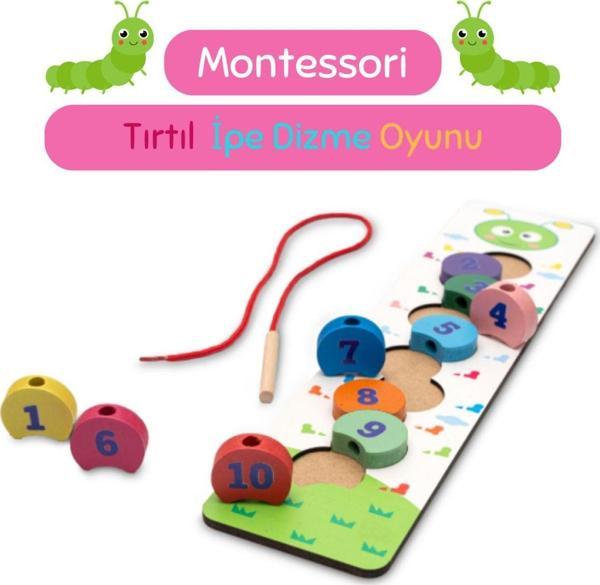 Hopiers Montessori Eğitici Ahşap Tırtıl Ipe Dizme Oyunu - Renkli Sayılar - Image 1