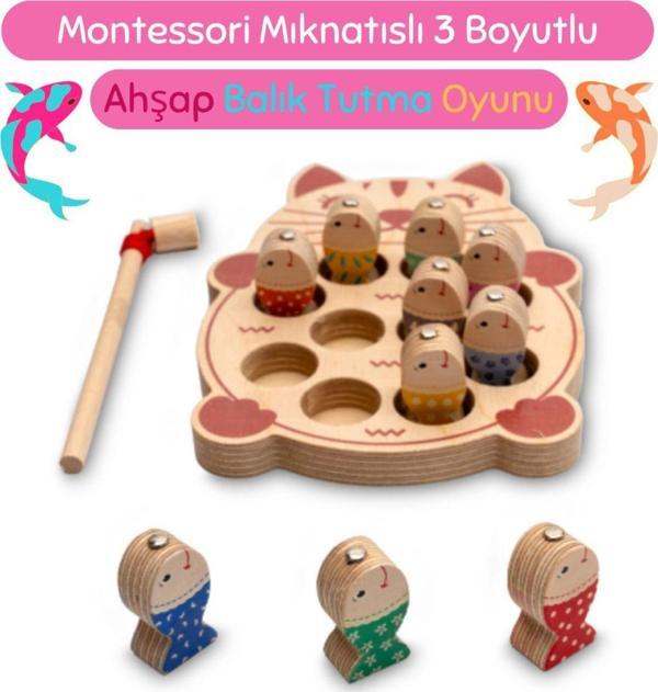 Hopiers Montessori Mıknatıslı 3 Boyutlu Eğitici Ahşap Balık Tutma Oyunu - Ahşap Balıklar Ile Eğlenceli Oyun - Image 1