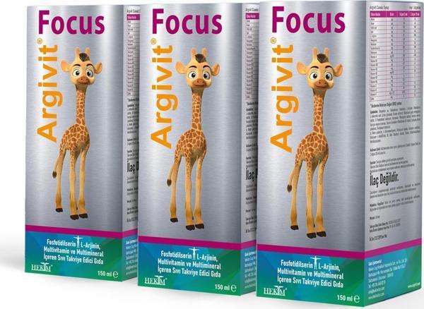 Argivit Focus Şurup 150 ml 3'lü Paket - Portakal ve Vanilya Aromalı - Image 1