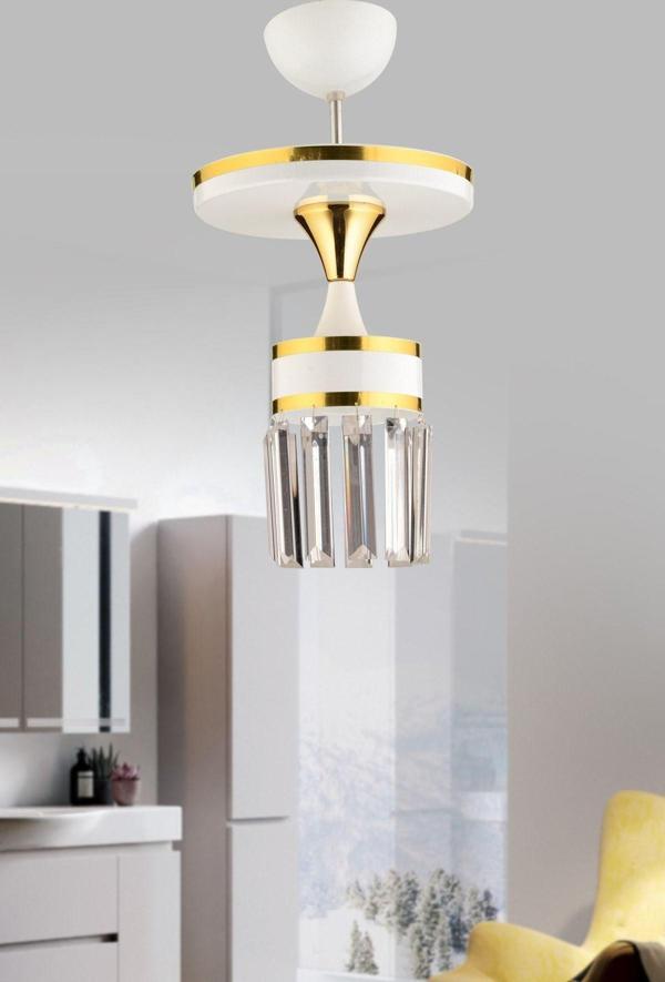 Kuzey Aslı Avize Tepsili Beyaz Gold Yaldızlı Kristal Taşlı Tekli Modern Lüks Aydınlatma - Image 1