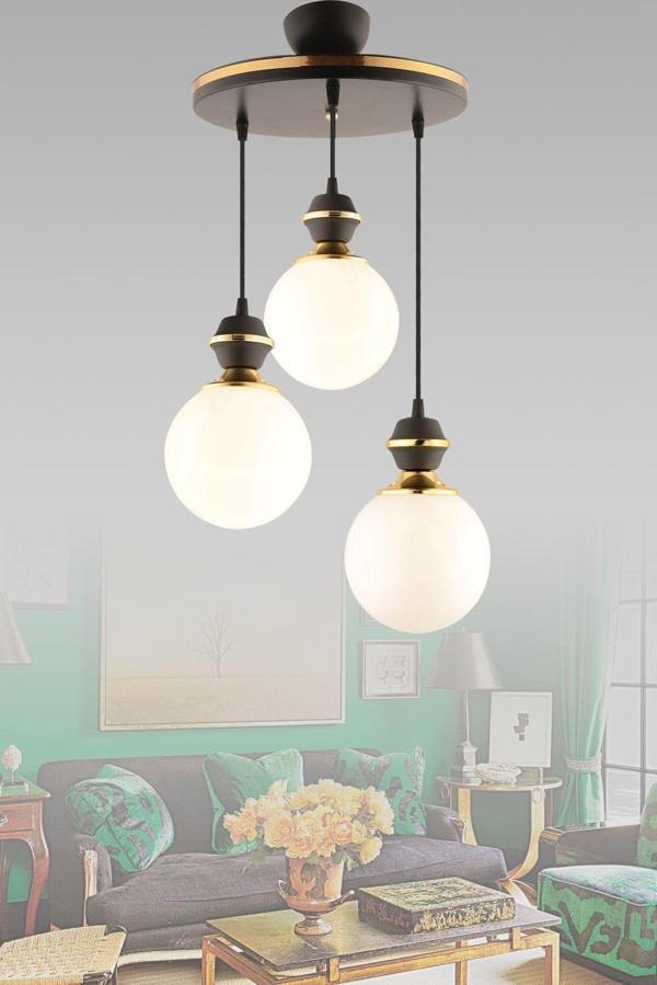 Kuzey Berru 3Lü Siyaha Gold Tepsi Modern Glop Aydınlatma - Image 1