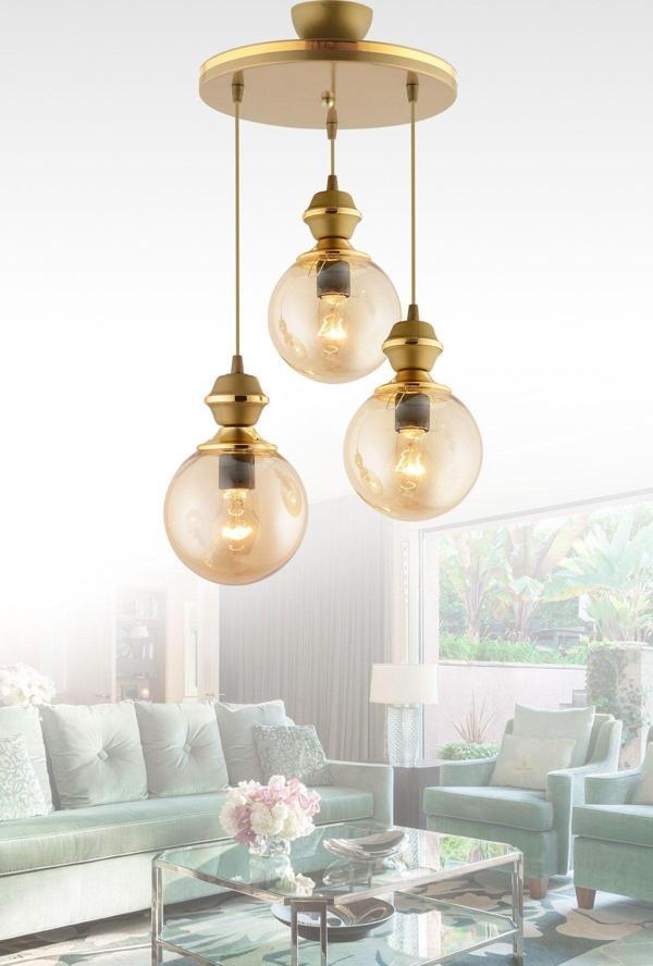 Kuzey Berru 3 Lü Tepsi Eskitme Gold Yaldızlı Modern Aydınlatma - Image 1
