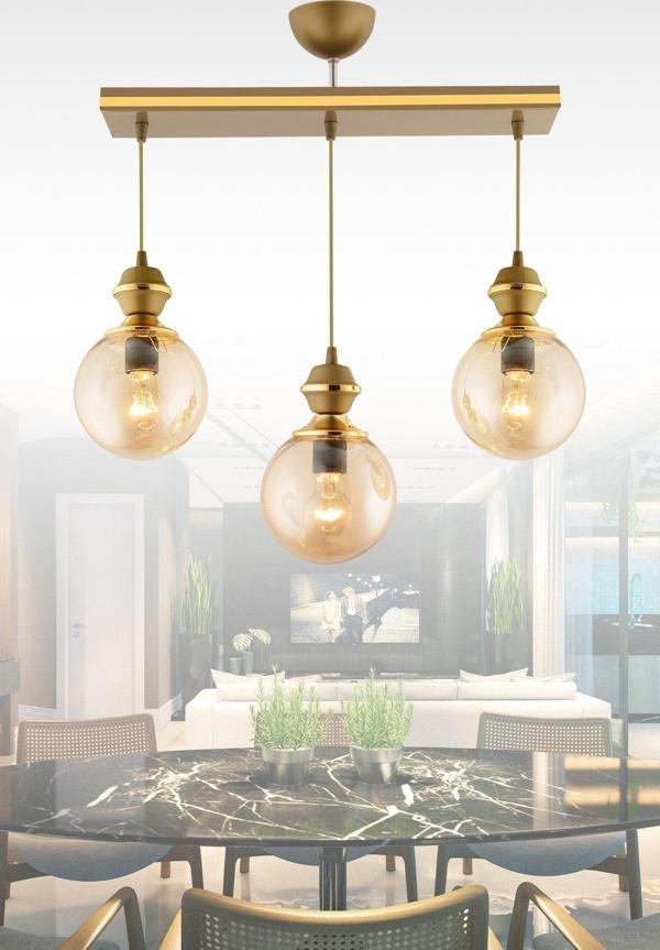 Kuzey Berru 3 Lü Caka Eskitme Gold Yaldızlı Modern Aydınlatma - Image 1