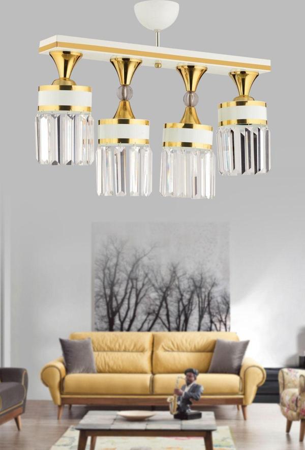 Kuzey Derin 4 Lü Kristal Taşlı Caka Beyaz Gold Yaldız Lüks Modern Avize - Image 1