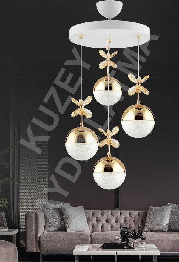 Kuzey Efna 4 Lü Beyaza Gold KUMANDALI 3 Renk Ledli Modern Aydınlatma - Image 1