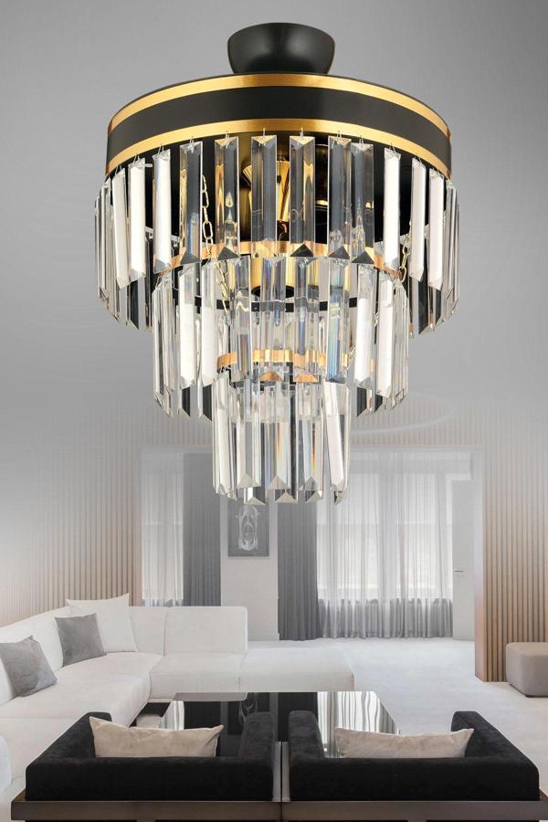 Kuzey Çağla 3Lü Siyaha Gold Yaldızlı 30 Luk Modern Avize - Image 1