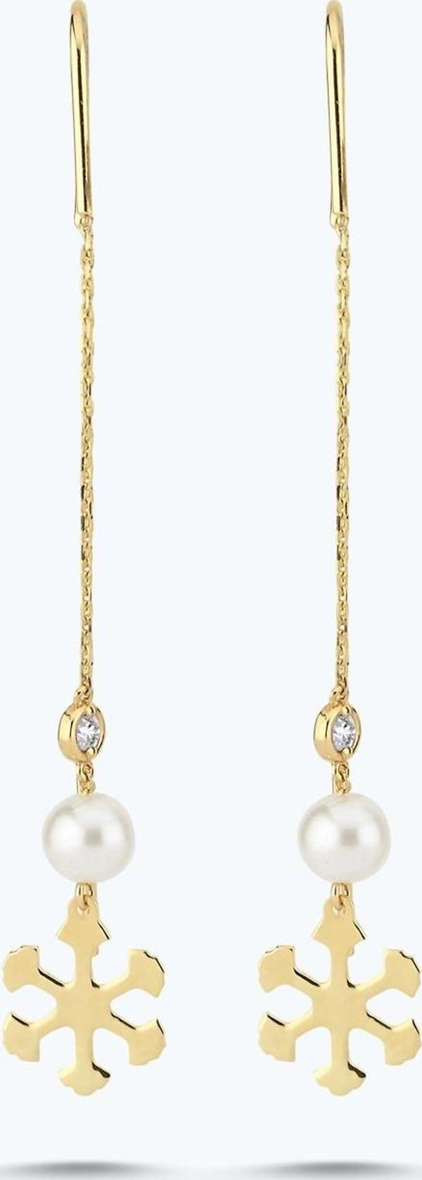 Pırlanta İncili Kar Tanesi Küpe - Image 1