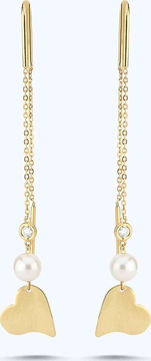 Pırlanta İncili Kalp Küpe - Image 1