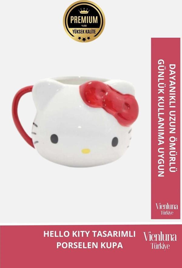 Deluxe Tasarım Dekoratif Estetik Armağan Sevgili Dost Arkadaş Porselen Hello Kity Kupa 9*13 Cm - Image 1
