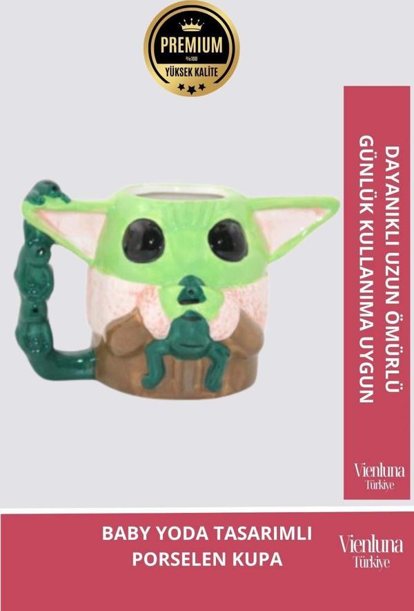 Deluxe Tasarım Dekoratif Estetik Armağan Sevgili Dost Aşk Arkadaş Porselen Baby Yoda Kupa Bardak - Image 1