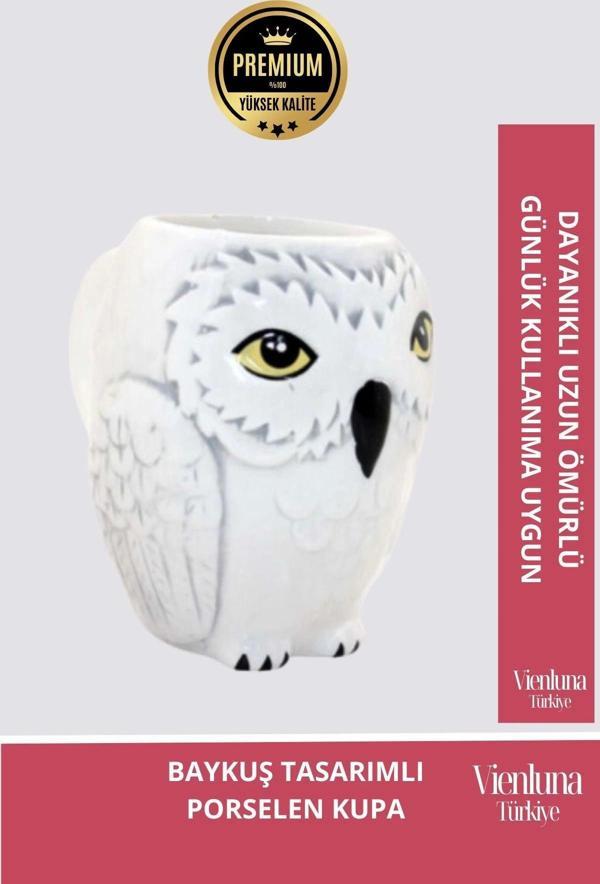 Deluxe Tasarım Dekoratif Estetik Armağan Sevgili Dost Aşk Arkadaş Porselen Baykuş Kupa  12*13 Cm - Image 1