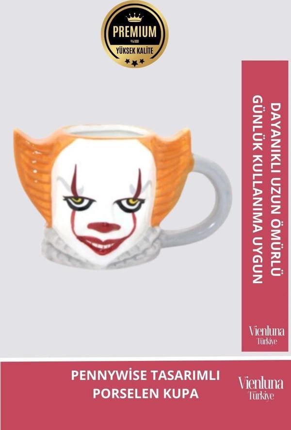 Deluxe Tasarım Dekoratif Estetik Armağan Sevgili Dost Aşk Arkadaş Porselen Pennywise Kupa Bardak - Image 1