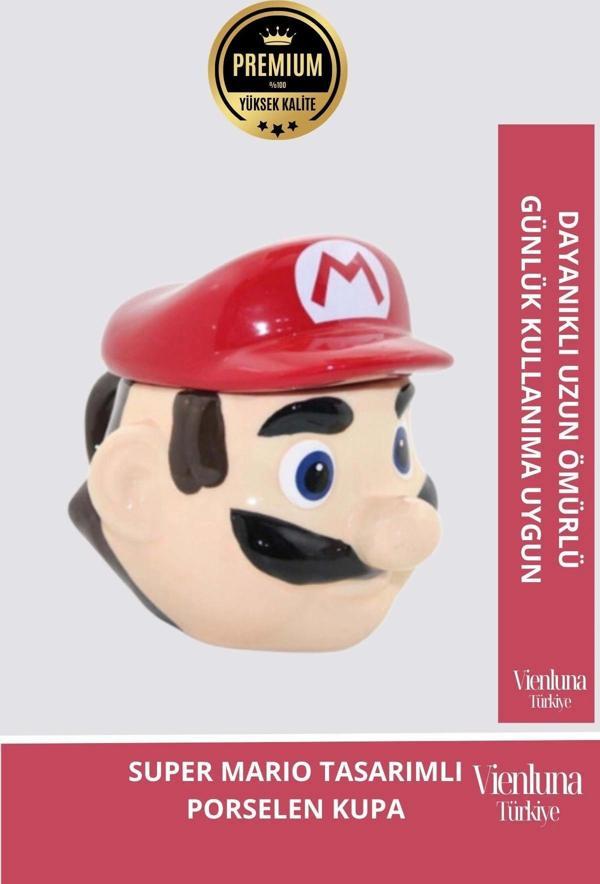 Deluxe Tasarım Dekoratif Estetik Armağan Sevgili Dost Aşk Arkadaş Porselen Super Mario Kupa Bardak - Image 1