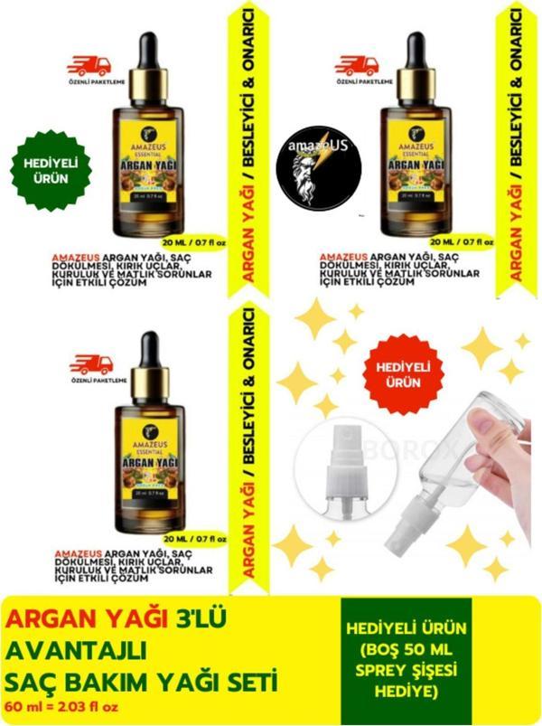 Amazeus Argan Yağı 3'Lü (%100 Saf Ve Doğal-Soğuk Pres) Besleyici Etki 3X20 Ml / 2.03 Fl Oz - Image 1