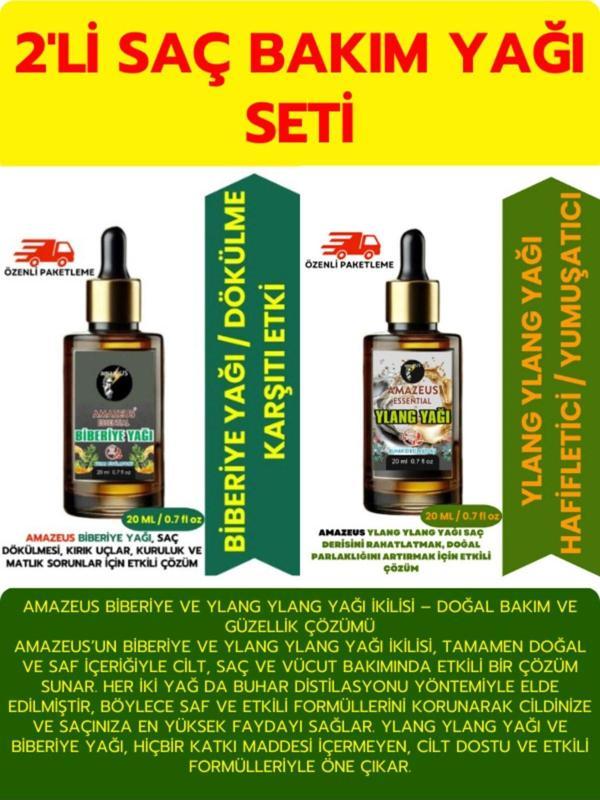 Amazeus Biberiye Yağı 20 Ml, Ylang Yağı 20 Ml İkilisi-%100 Saf Ve Doğal Uçucu Yağlar Bakım Seti (2X20 Ml) - Image 1